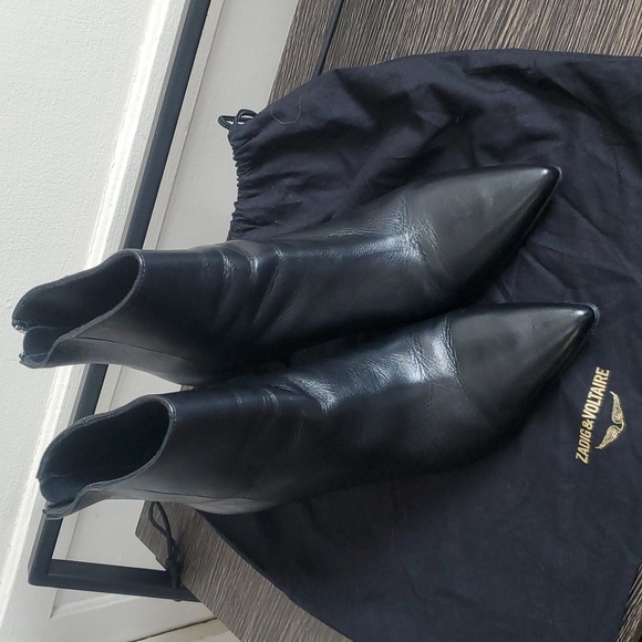 Zadig & Voltaire Black Booties 100% Leather Pointed-toe Boots size 40 - Picture 1 of 10